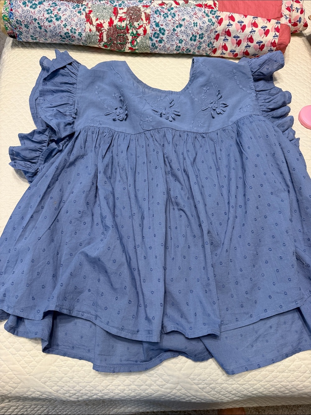 Jessica Simpson Blue Flutter-Sleeve Embroidered Peasant Top